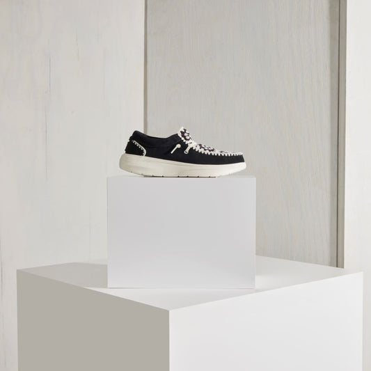 Women Wendy Comf Suede Crochet - Black/Multi | HEYDUDE