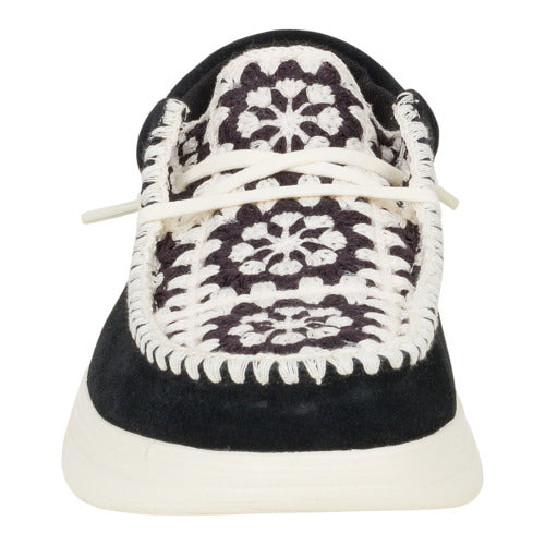 Women Wendy Comf Suede Crochet - Black/Multi | HEYDUDE