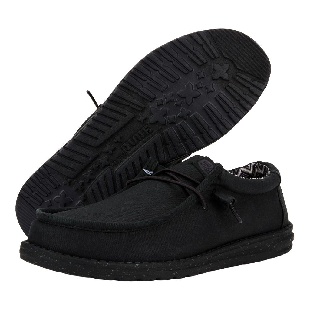 Men Wally Stretch Canvas Wide - Black/Black | HEYDUDE