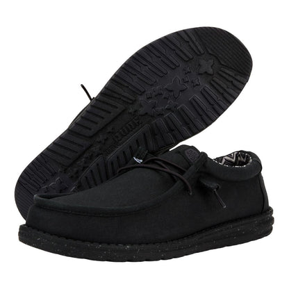 Men Wally Stretch Canvas Wide - Black/Black | HEYDUDE