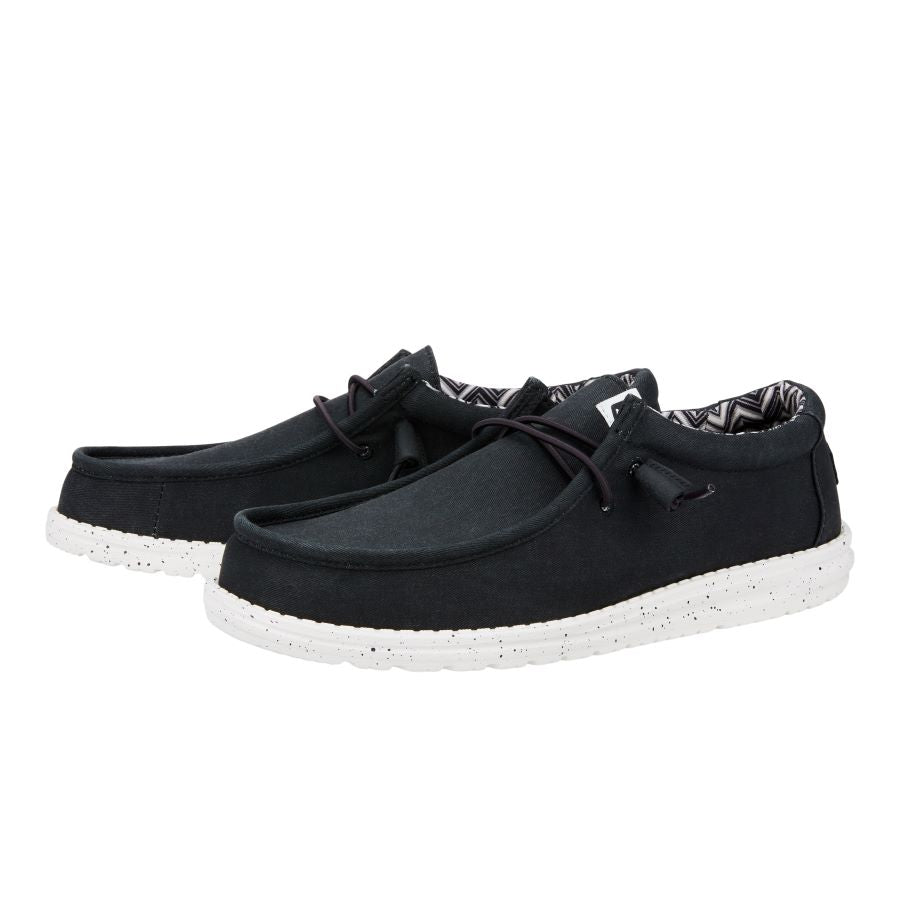 Men Wally Stretch Canvas - Black/White | HEYDUDE