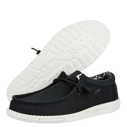 Men Wally Stretch Canvas - Black/White | HEYDUDE