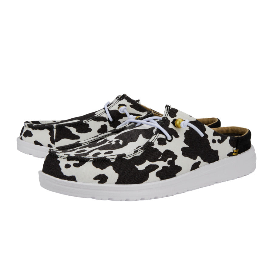 Women Wendy Slip Classic - White/Black Cow Print | HEYDUDE