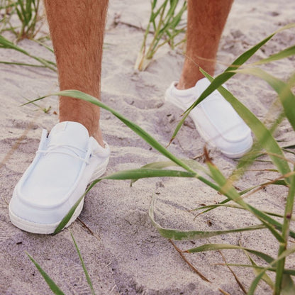 Men Wally Slip Stretch Canvas - White/White | HEYDUDE