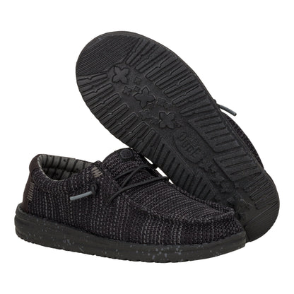 Kids Wally Youth Stretch Mesh  - Black/Black | HEYDUDE