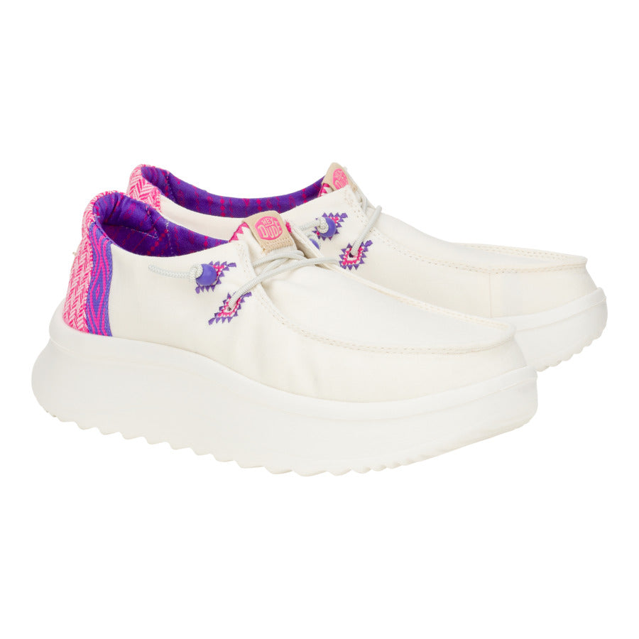 Women Wendy Peak Chambray Woven - White/Pink | HEYDUDE