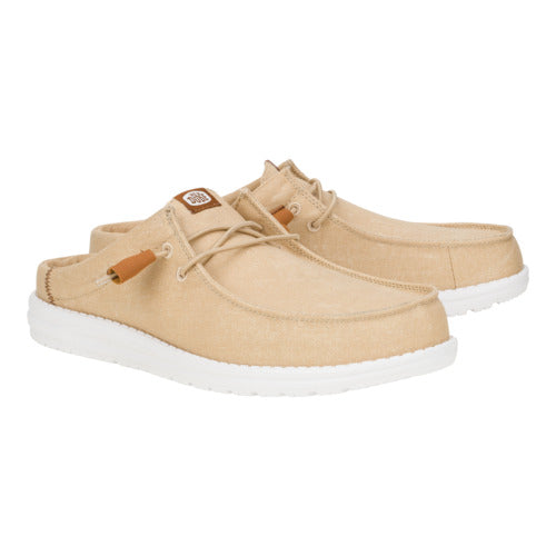 Men Wally Slip Stretch Canvas - Tan/White | HEYDUDE
