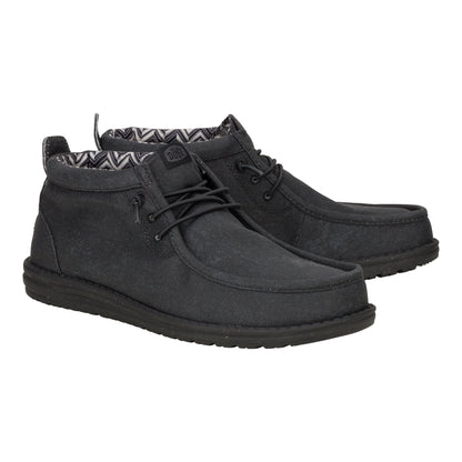 Men Wally Mid Stretch Canvas - Black/Black | HEYDUDE