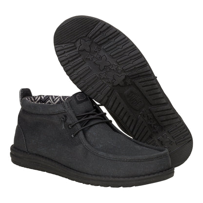 Men Wally Mid Stretch Canvas - Black/Black | HEYDUDE