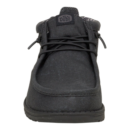 Men Wally Mid Stretch Canvas - Black/Black | HEYDUDE