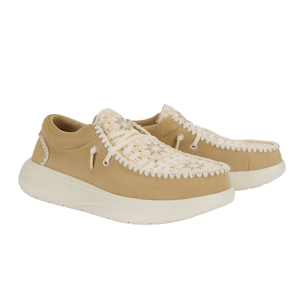 Women Wendy Comf Suede Crochet - Irish Cream/Multi | HEYDUDE