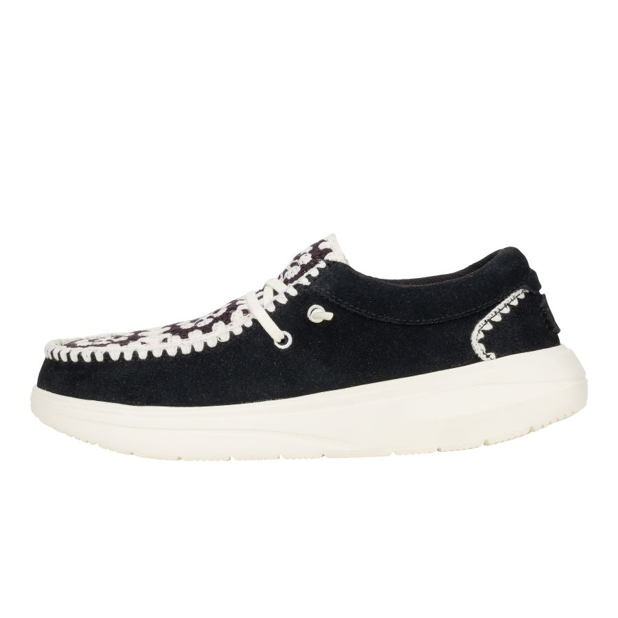 Women Wendy Comf Suede Crochet - Black/Multi | HEYDUDE