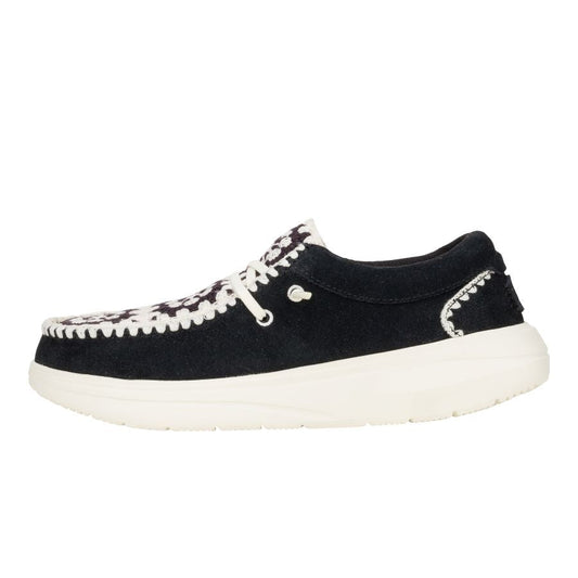 Women Wendy Comf Suede Crochet - Black/Multi | HEYDUDE