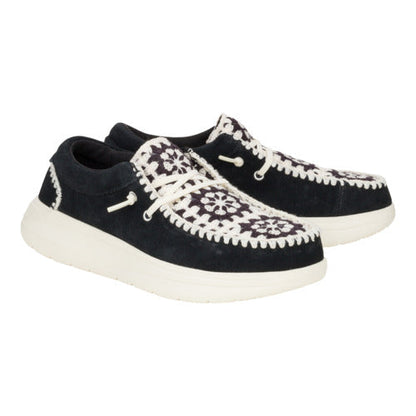 Women Wendy Comf Suede Crochet - Black/Multi | HEYDUDE