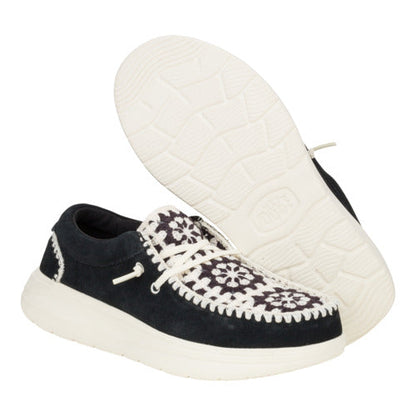 Women Wendy Comf Suede Crochet - Black/Multi | HEYDUDE