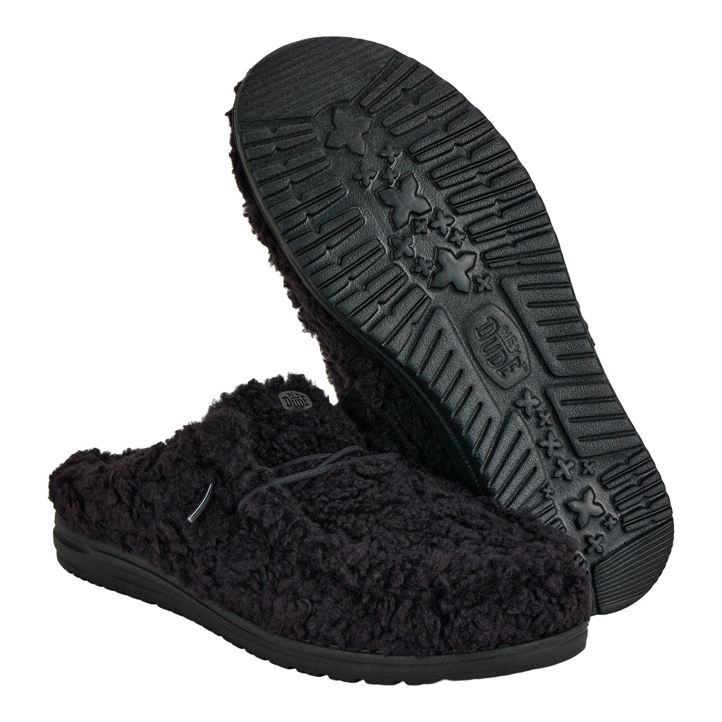 Men Wally Slipper - Cozy Black/Black | HEYDUDE