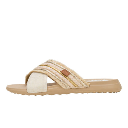 Women Christi Slide Novelty Fringe - Natural/Gold | HEYDUDE