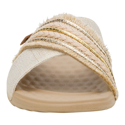 Women Christi Slide Novelty Fringe - Natural/Gold | HEYDUDE
