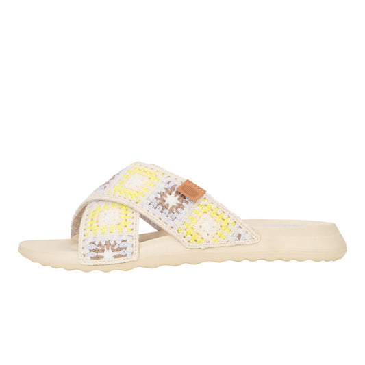Women Christi Slide Cottage Crochet - Egret/Lavender/Multi | HEYDUDE
