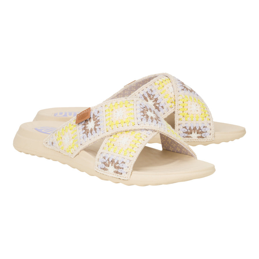 Women Christi Slide Cottage Crochet - Egret/Lavender/Multi | HEYDUDE