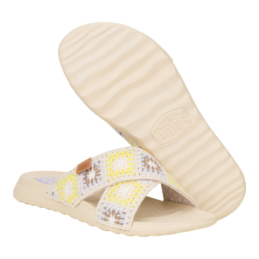 Women Christi Slide Cottage Crochet - Egret/Lavender/Multi | HEYDUDE