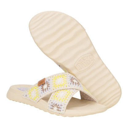 Women Christi Slide Cottage Crochet - Egret/Lavender/Multi | HEYDUDE