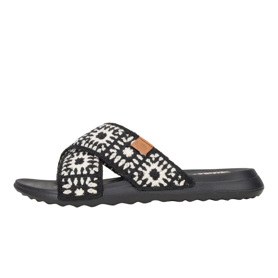Women Christi Slide Cottage Crochet - Black/White | HEYDUDE