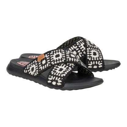 Women Christi Slide Cottage Crochet - Black/White | HEYDUDE
