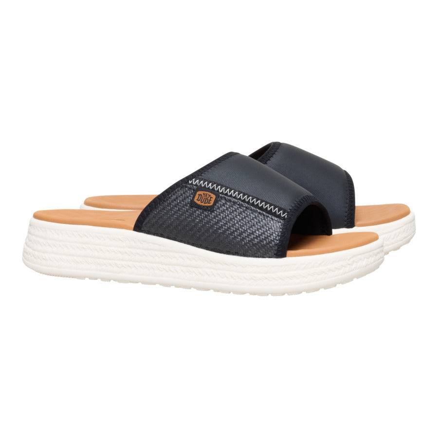 Women Tide Espadrille Slide - Black/Egret | HEYDUDE