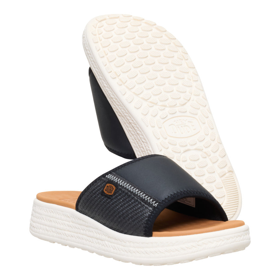 Women Tide Espadrille Slide - Black/Egret | HEYDUDE